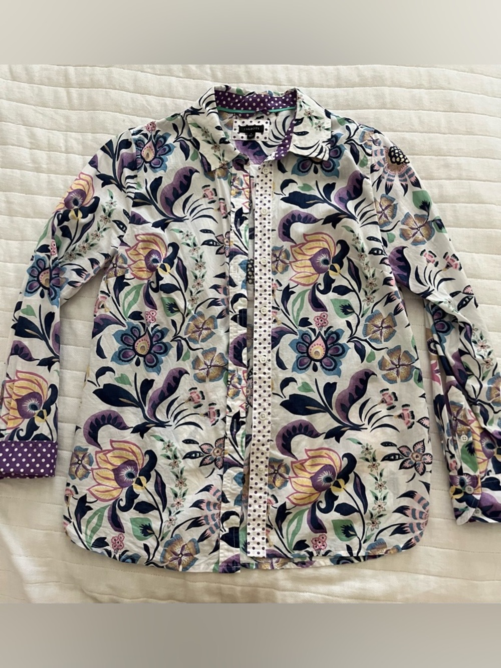 Talbots Floral Purple Button-Up Blouse